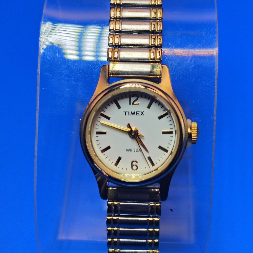 Vintage 2004 Timex 19mm Women's Two Tone Quartz Cocktail Watch Stretch Bracelet